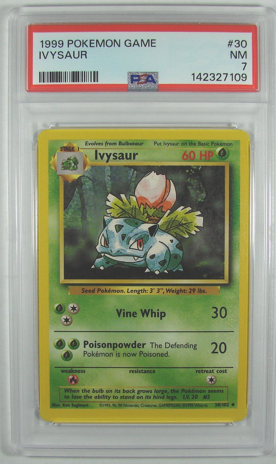 Pokémon 1999 Base Set IVYSAUR 30/102 PSA 7 NM RARE