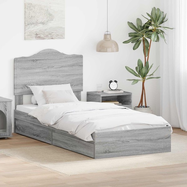 Bettrahmen Mit Kopfteil Graues Sonoma 75 X 190 Cm Holzwerkstoff-image
