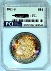 1881-S Gem BU  ++++  PL Proof-like Gorgeous Rainbow Color Toned Morgan Dollar