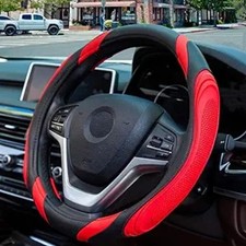 Steering Wheel Cover, 15 Inch Leather Breathable Anti-Slip Soft Protector -Red