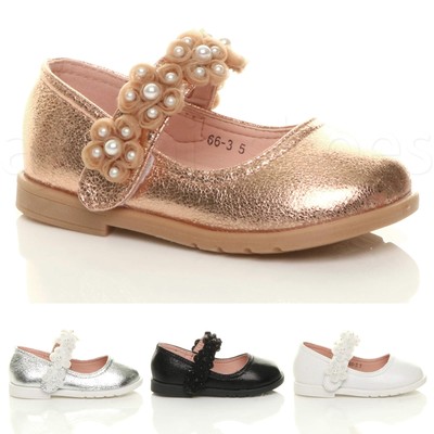 MÄDCHEN KINDER FLACHE BLUME MARY JANE RIEMEN BRAUTJUNGFER PARTY SCHUHE GRÖSSE