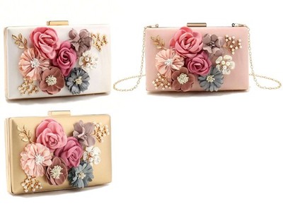 Tomshop24-7 Clutch Floris Abendtasche mit Blumendekor gold, weiß, rosa, schwarz