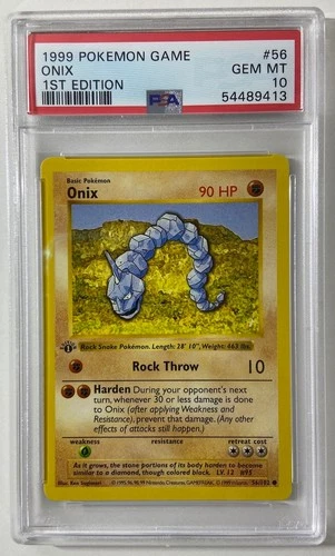 Pokemon - Base Set 1st Edit. 1999 Shadowless "ONIX" PSA 10 Gem/Mint #56/102.