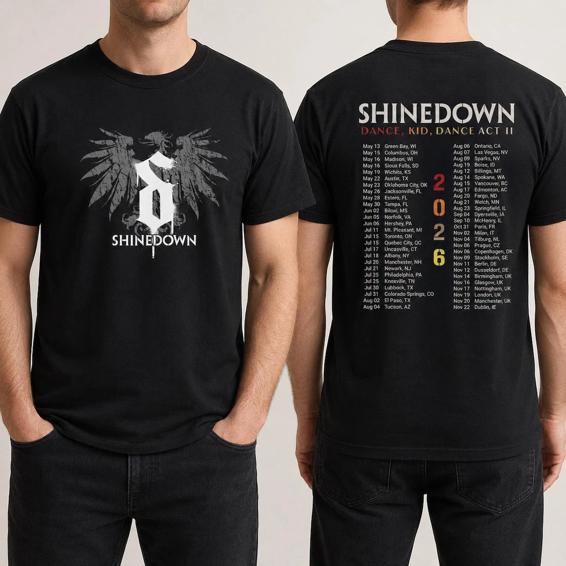 Shine Down Dance Kid Dance Tour 2026 Rock Band Double Sided T-Shirt