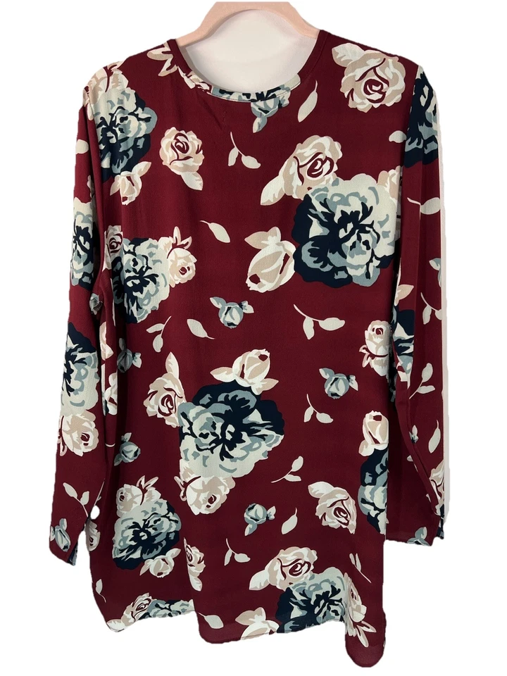 Top túnica Mud Pie L Borgoña floral con cordón escote LS campesino cottagecore Foto 2 de 4