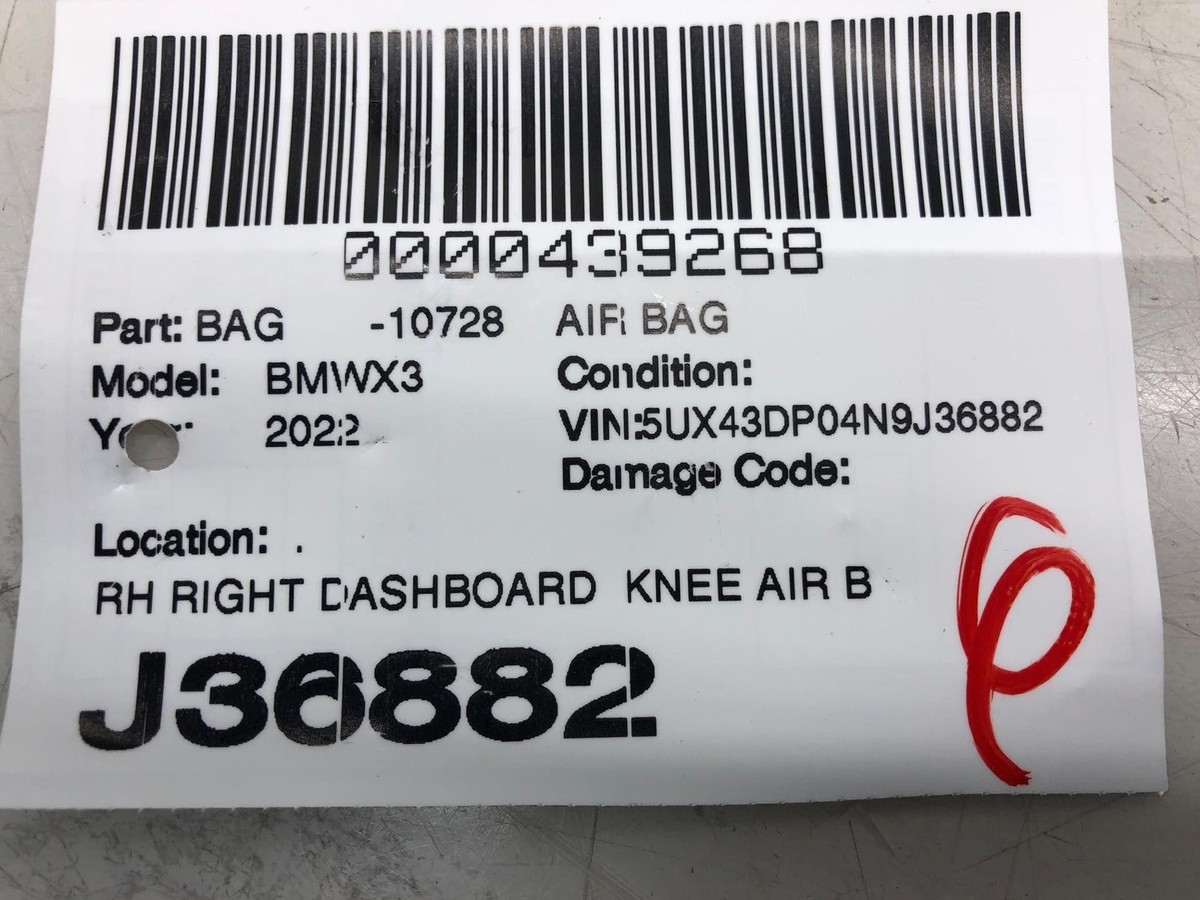 2018 - 2023 BMW X3 RIGHT DASHBOARD KNEE AIR BAG SRS OEM 2018 - 2023 BMW X3 RIGHT DASHBOARD KNEE AIR BAG SRS OEM