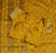 Saree Silk Stitched Blouse Yellow Zari Border Bollywood Festive Party wear