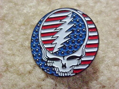 GRATEFUL DEAD PATRIOTIC AMERICA RED WHITE BLUE AMERICAN FLAG STEALIE RELIX PIN - Picture 2 of 3