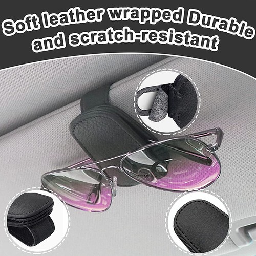 Car Leather Sunglasses Clip Sun Visor Mount Fastener Ticket Glasses Holder - Picture 5 of 22