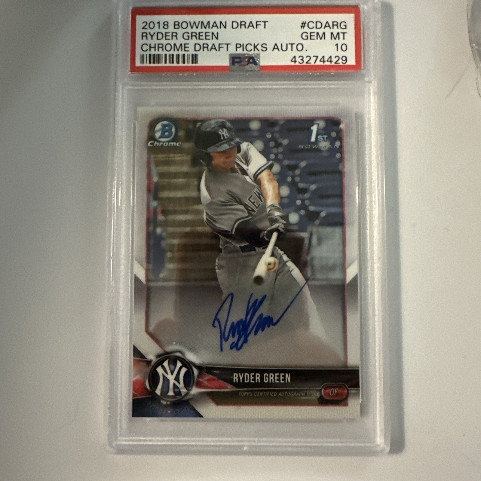 2018 Bowman Daft Ryder Green 1st Bowman Chrome Autograph #CDARG PSA 10 Yankees