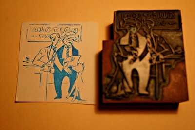 1960s Printing Letterpress Printer Block Decorative Print Cut AUCTIONEER