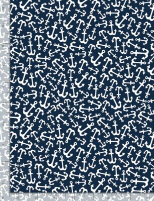 Nautical Fabric | White Anchor Toss Blue | Timeless Treasures YARD