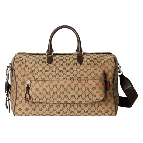 GUCCI $2980 Beige And Ebony GG Canvas Medium Duffle Bag New & Authentic