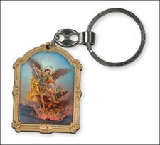 SAINT MICHAEL THE ARCHANGEL WOODEN KEY RING / KEYRING - OTHER ITEMS ARE LISTED