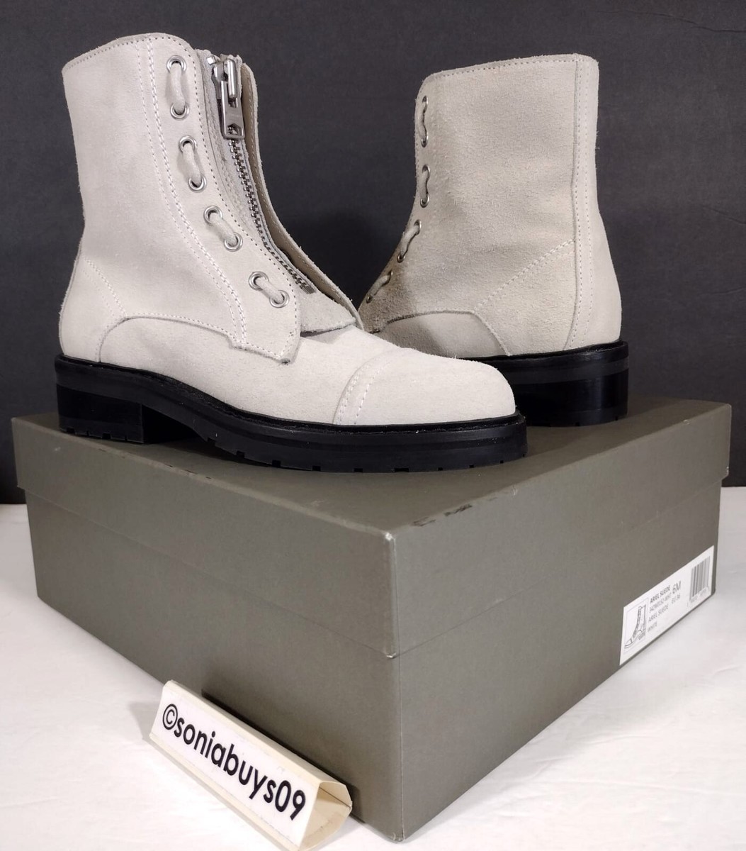 AllSaints Women's Ariel Top Zip Suede Booties, White, Size 6M