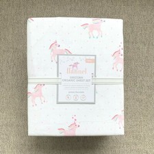 NEW Pottery barn kids Organic Flannel Rainbow Unicorn Twin Sheet set Pink Horse