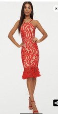 Red Lace Pretty Little Thing Midi Dress Size 8