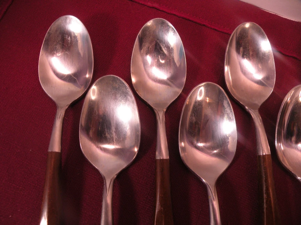 Set Of 8 EKCO ETERNA Japan EKS28 Colonial Flatware Teaspoons MCM 6 1/8" - Image 2 of 4