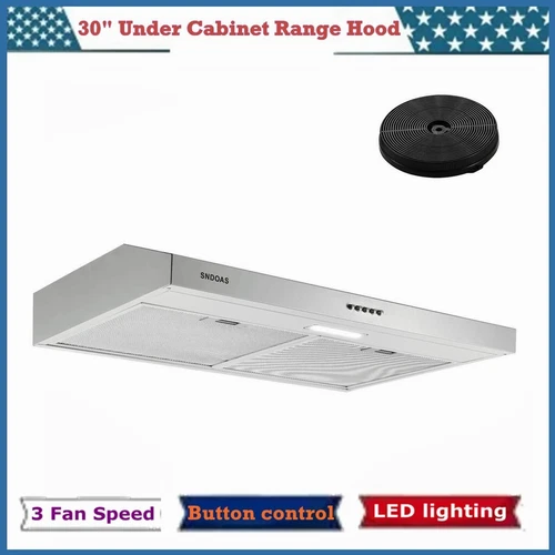 30 Inch Under Cabinet Range Hood Stainless Steel Kitchen Cooking Bright LED