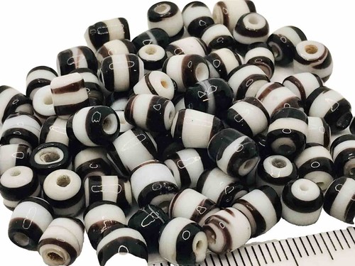 Lampwork Glass Beads Black White Swirl 7mm Qty:15
