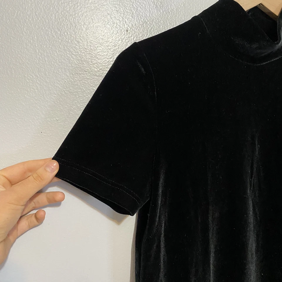 Vestido Madewell Negro Terciopelo Cuello Simulado Manga Corta Elástico Talla XS Foto 4 de 4