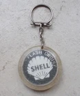 Antique SHELL Oil Keychain key ring France vintage old white 1960s Capricorn