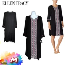 NWD Ellen Tracy Women's M Short Zip Front Robe Black Border