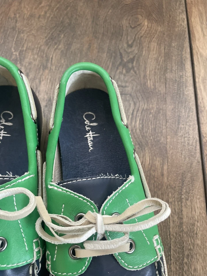 Cole Haan Air Boat 2 眼部牛津绿色和蓝色皮革船鞋儿童尺寸 1 阅读 — 第 4/4 张图片