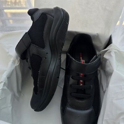 Kids Prada America's Cup Black Leather Shoes Sneakers Size 33 20.7