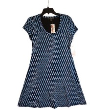 Karen Kane Tropicalli T Shirt Dress NWT Womens L Blue Black Scoop Neck USA