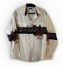 Vintage Wrangler Western Cowboy Horse Aztec Pattern Snap Shirt Rare USA XL 90s