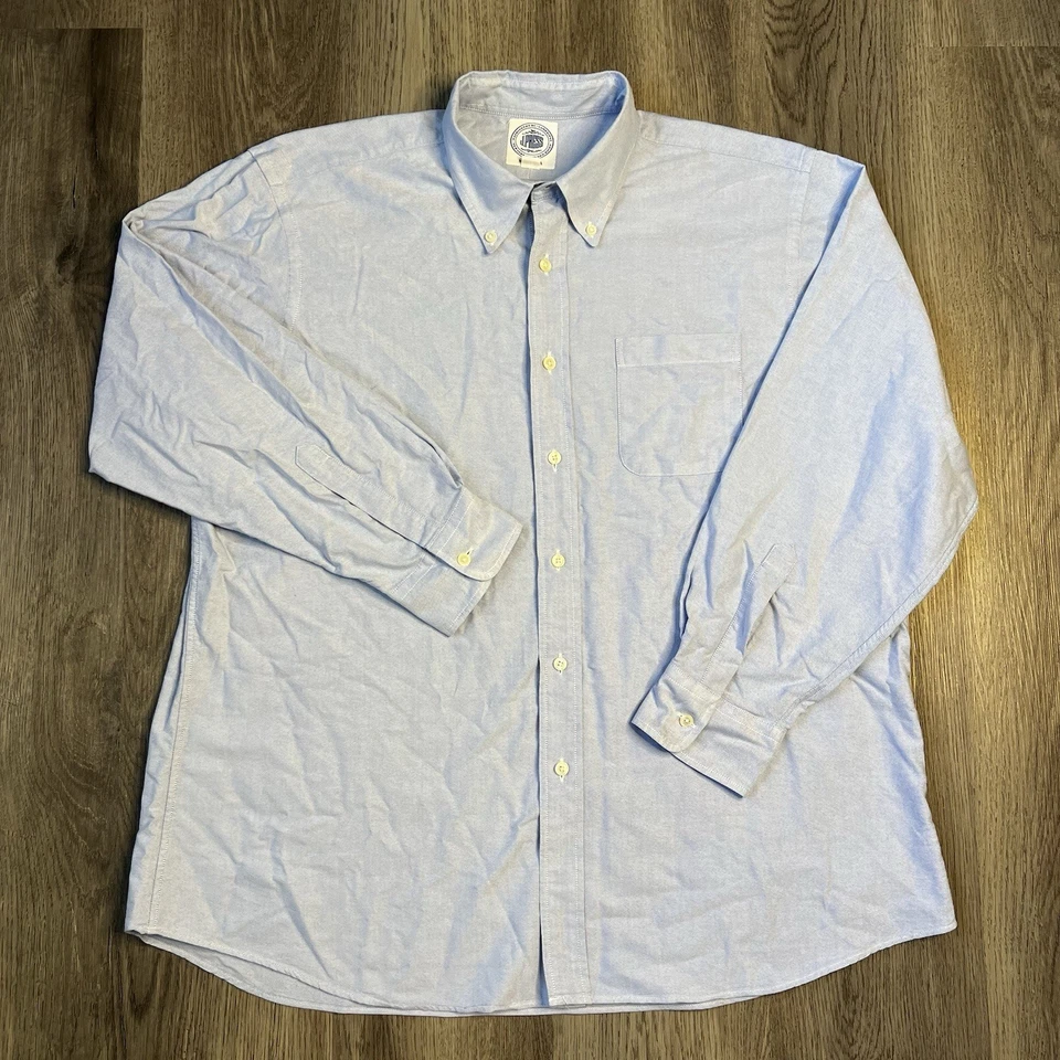 J Press Button Down Shirt Mens Size 17 Vintage Light Blue Long Sleeve Pocket USA - Image 2 of 4