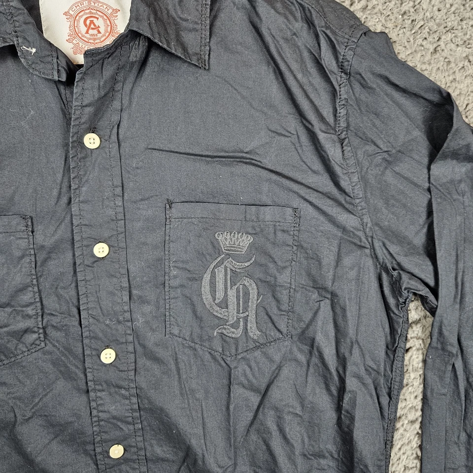 Christian Audigier Shirt Mens Small Black Long Sleeve Button Up Y2K Streetwear - Image 2 of 4