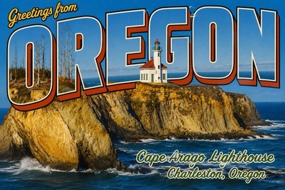 Greetings From Cape Arago Lighthouse Charleston, Oregon Modern Postcard 4x6 E7