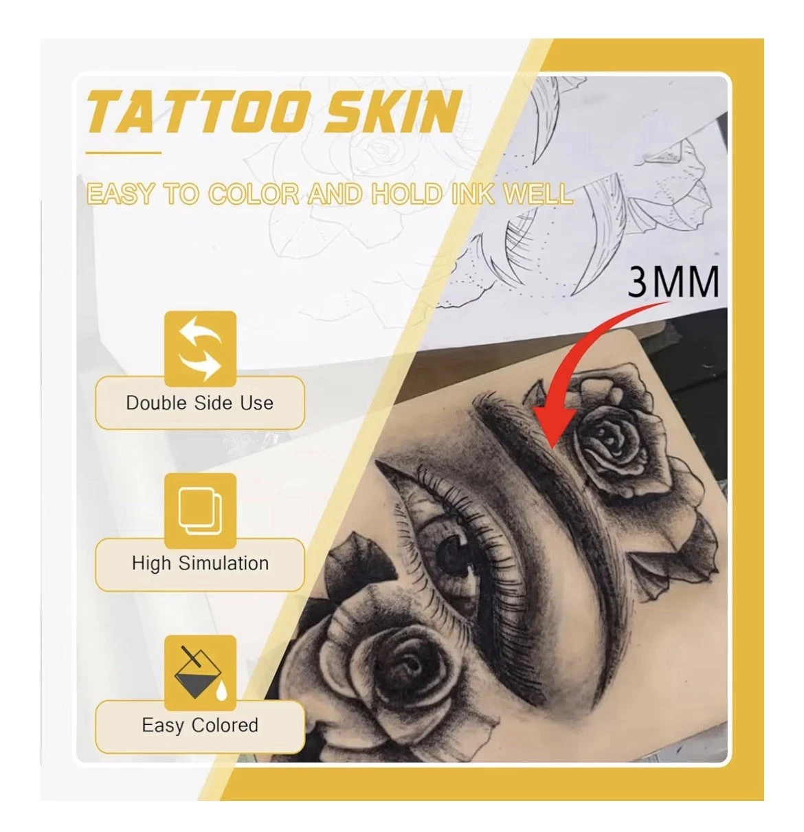 3MM Tattoo Fake Skin - Narkysus 45Pcs Tattoo Skin Practice 3mm Thick 7.4x5.6" - product detail image 2