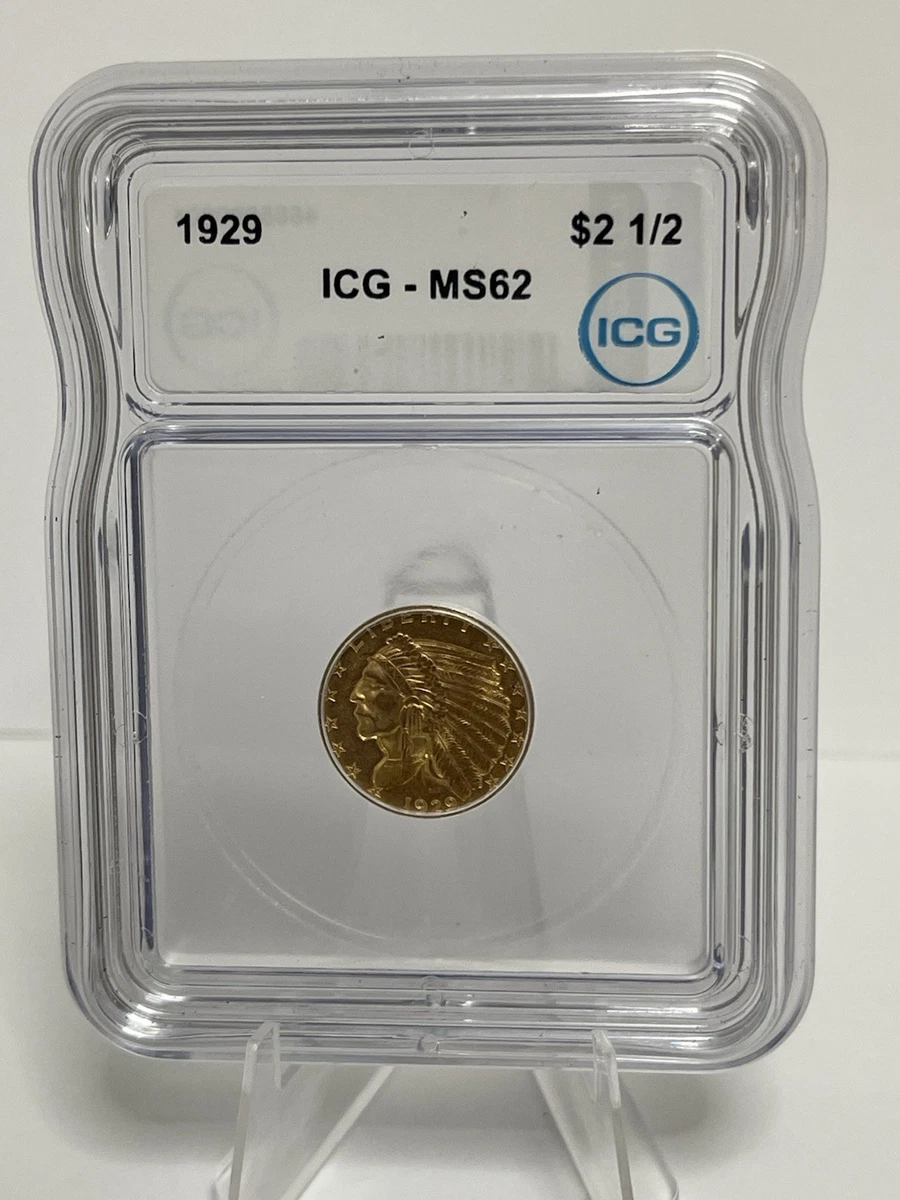 MS 62 Graded 1929 Year Quarter Eagle $2.50 US Gold Coins (Pre