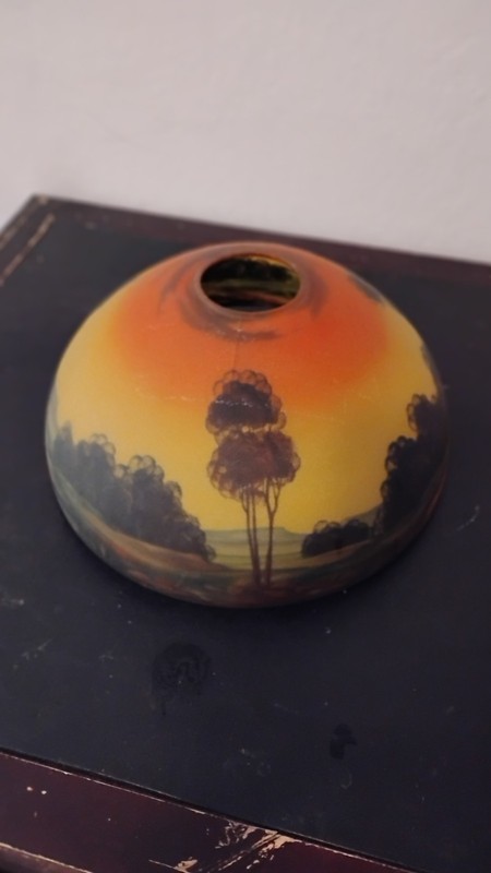 REVERSE PAINTED ANTIQUE LAMP SHADE ~ LANDSCAPE