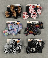 Halloween Hair Bows Lot Of 6 Sets Spooky Ghosts Pumpkins Black Cat Blood Bats