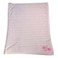 LE BEBE FAVORITE HTF Pink White Sleeping Owl Chevron Baby Blanket Plush Lovey