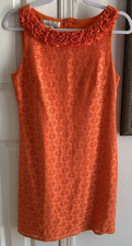 Kali & Diane Orange Geometric Lace Sheath Dress Sleeveless Round Neck Zip 8