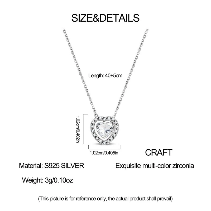 Collar PANDACH 925 Plata de Ley Brillante Corazón Para Mujer Regalo de Aniversario Foto 2 de 4