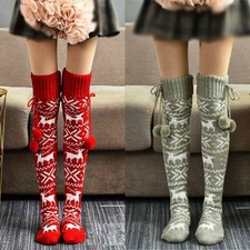 Women Knitted High Over Knee Socks Warm Winter Long Socks Christmas Stocking