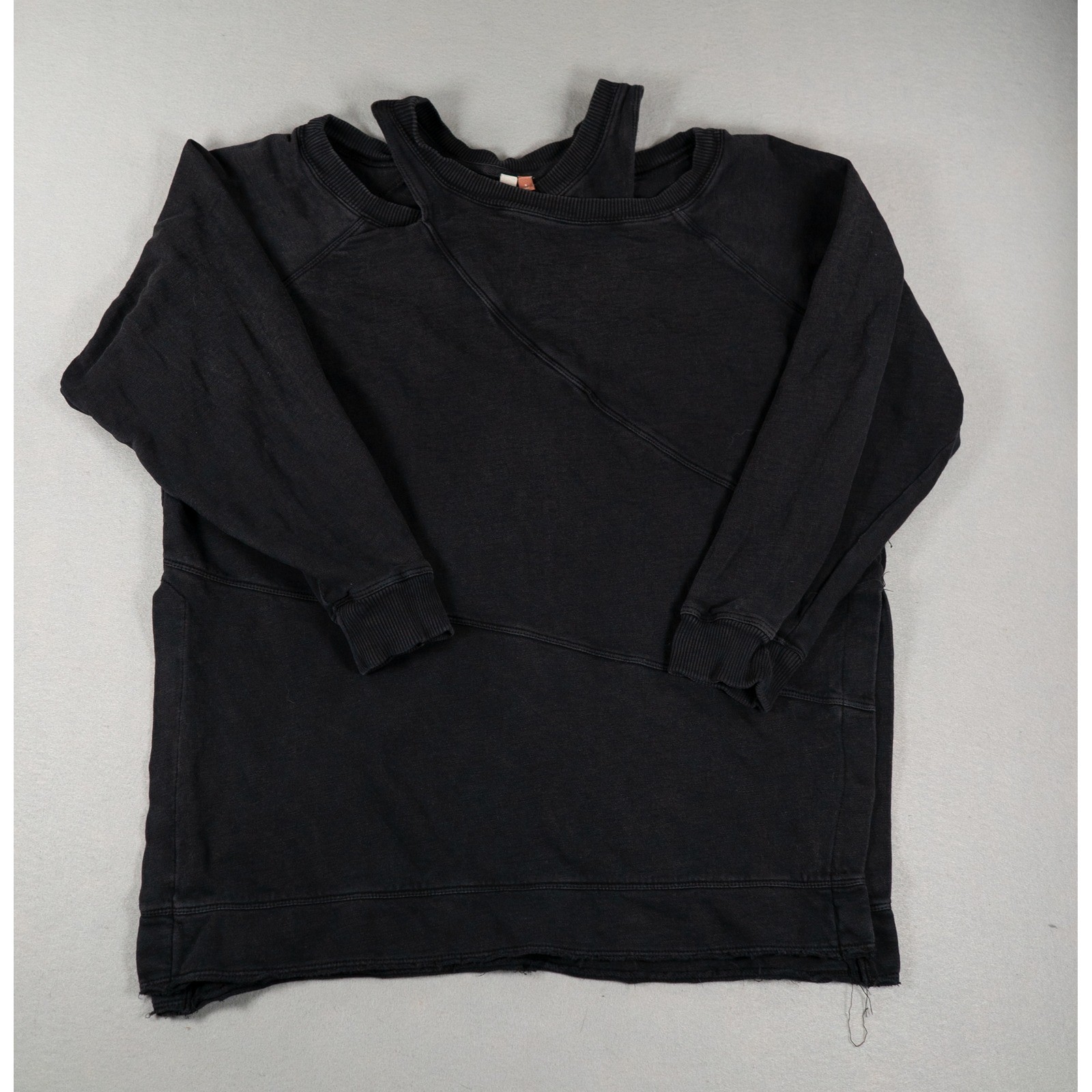Pilcro Womens Sweatshirt Cutout Neck Asymmetric Seam Raw Hem Black Size S Grunge