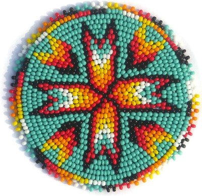 Handmade Beaded Rosette Medallion Patch Applique Native American Style