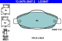 Bremsbelagsatz Scheibenbremse ATE Ceramic 13.0470-3847.2 FüR Peugeot 3008 308 CC