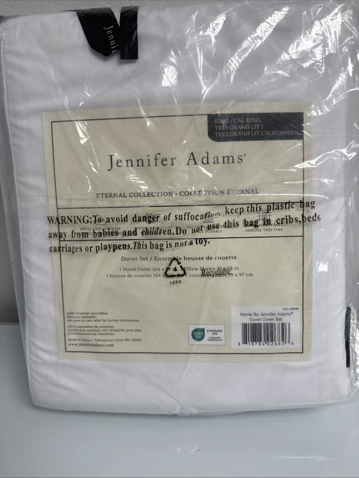 Juego de funda nórdica Home by Jennifer Adams 3 piezas KING/CALI KING blanco nuevo con etiqueta Foto 4 de 4