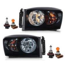 Smoke Headlights Clear Reflector Black Pair Dodge Ram 1500 06-08 2500 3500 06-09