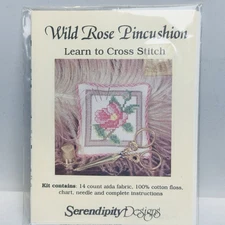 Wild Rose Pincushion Cross Stitch Kit By Serendipity Designs Vintage NEW