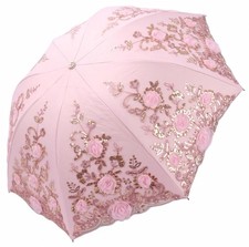 Embroidered Parasol Lace UPF 50 UV Sunshade for Wedding/Outdoor Pink
