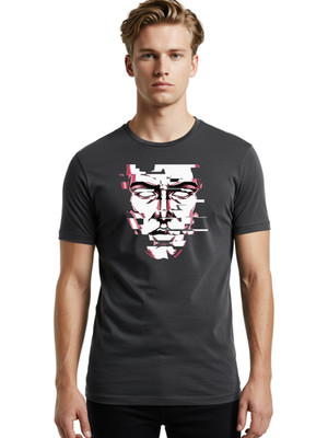 Glitch-Art-Face Mens Graphic Tee, 100% Cotton, Casual Summer Wear
